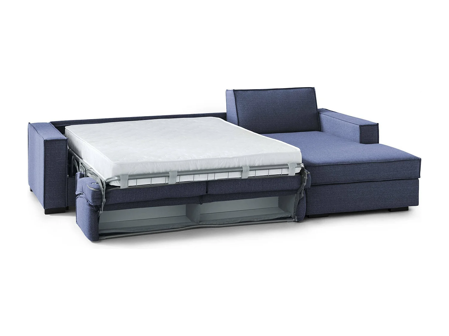 Schlafsofa Adela, Ecksofa, 100 % Made in Italy, Sofa mit drehbarer Ã–ffnung, Aufbewahrungshalbinsel rechts, mit Standardarmlehnen, 280 x 95 x 90 cm, Blau