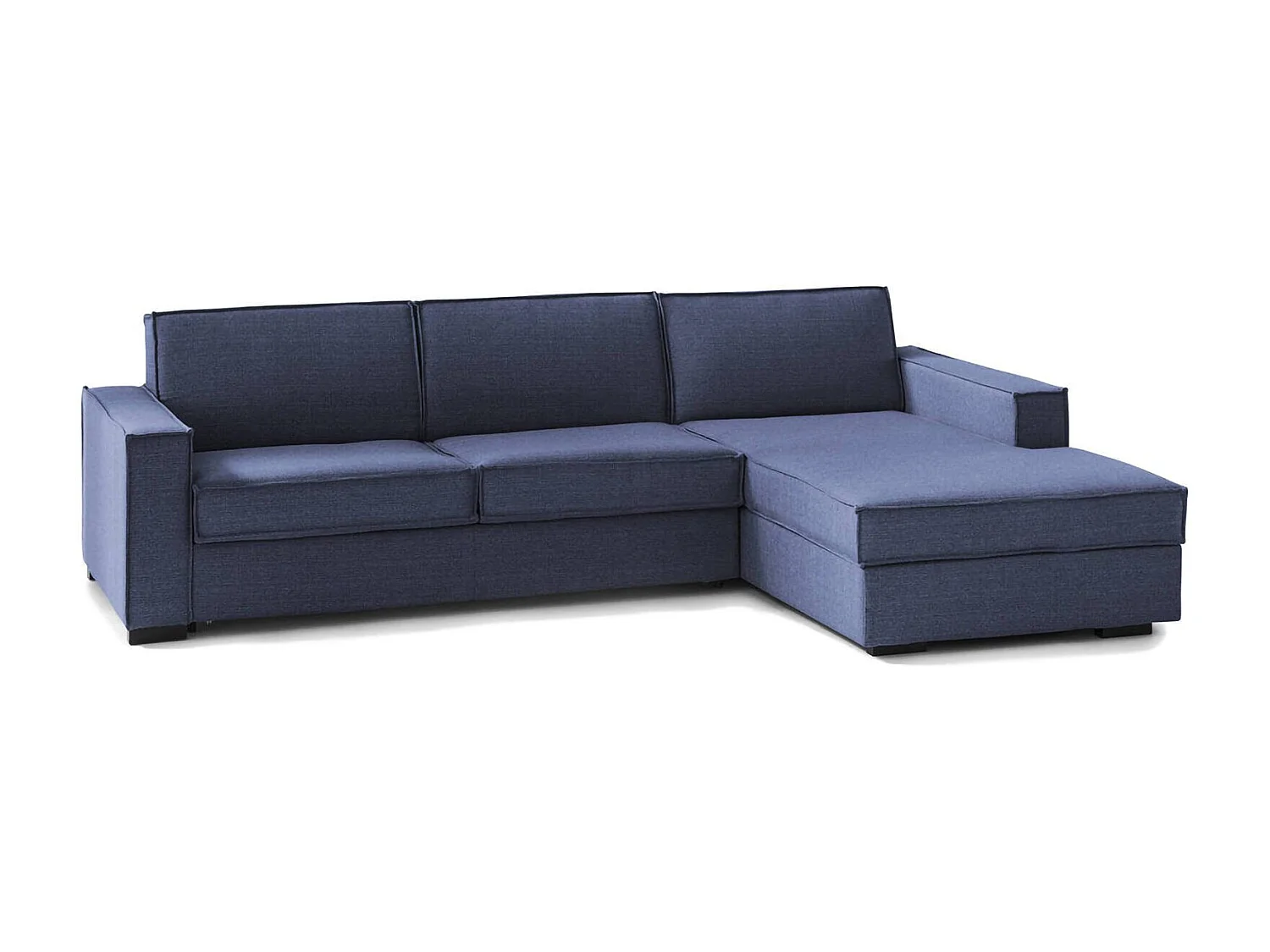 Divano Letto Adela, Divano ad angolo, 100% Made in Italy, Sofà con apertura girevole, Penisola contenitore Destra, con Braccioli standard, Cm 280x95h90, Blu
