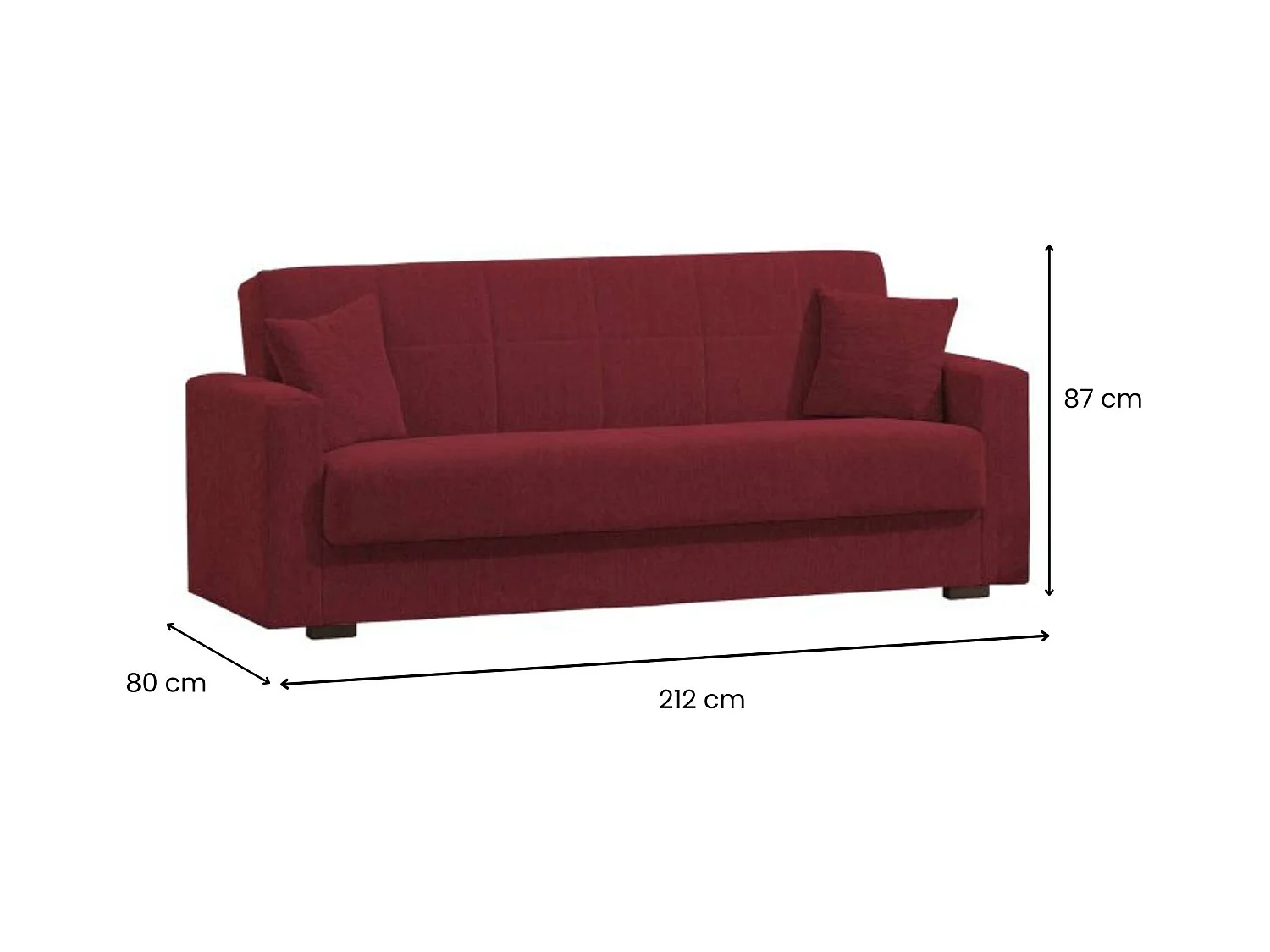 Canapé Pinto, Canapé conteneur 3 places linéaire, Canapé de salon en tissu rembourré avec ouverture clic-clac, 212x80h87 cm, Rouge