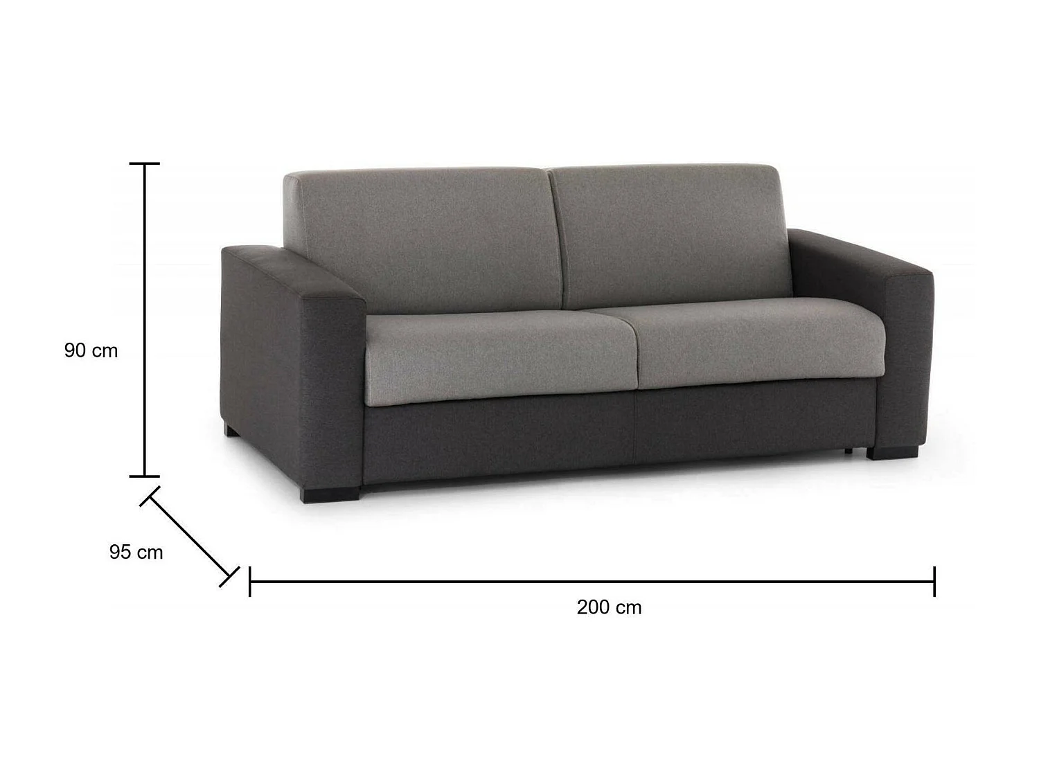 Canapé fixe Mara, canapé 3 places, 100% Made in Italy, Canapé de salon, en tissu rembourré, avec accoudoirs fins, 200x95h90 cm, Gris et Anthracite