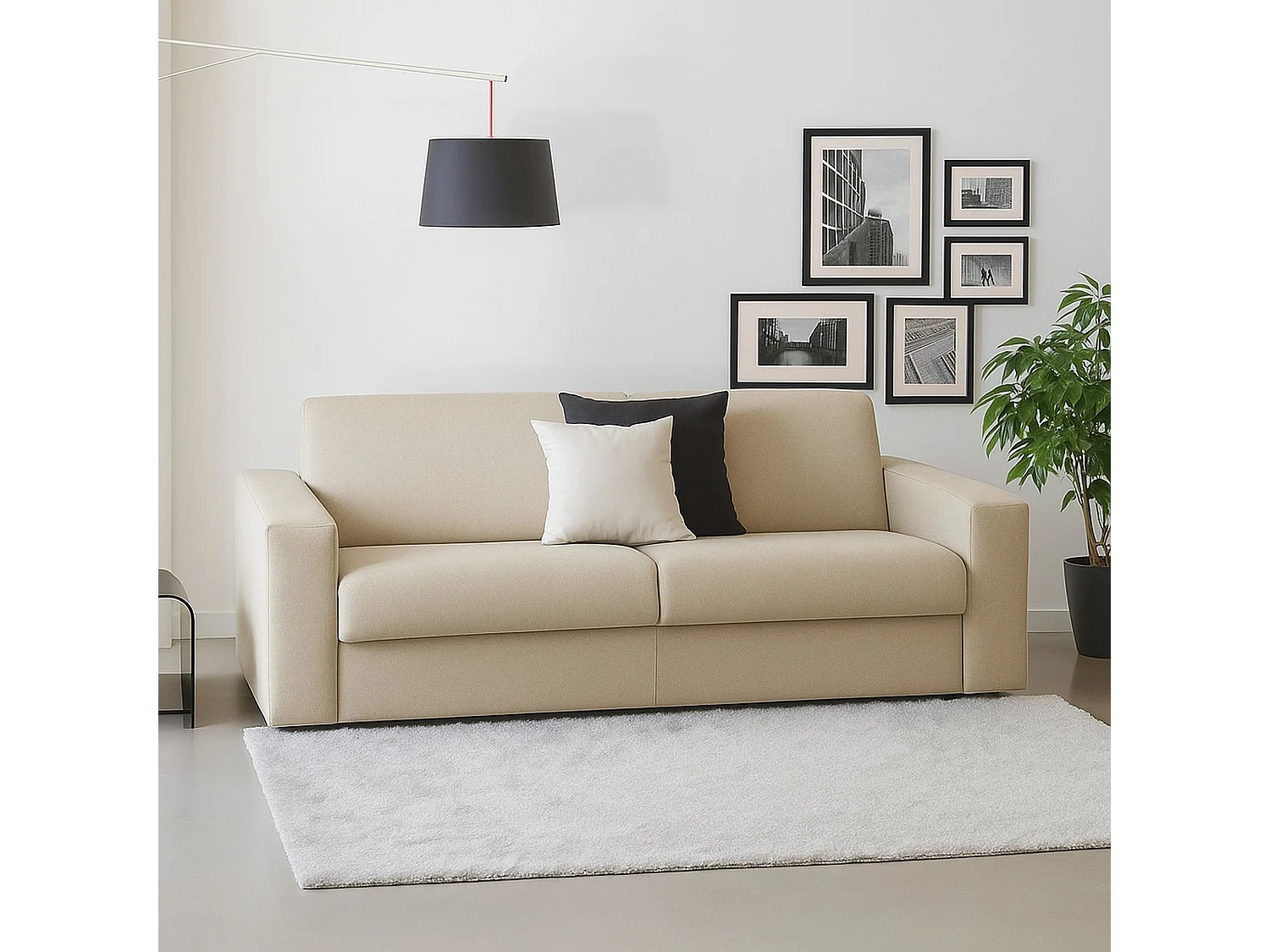 Canapé fixe Marzia, Grand canapé 2 places, 100% Made in Italy, Canapé de salon, en tissu rembourré, avec accoudoirs fins, 180x95h90 cm, Beige