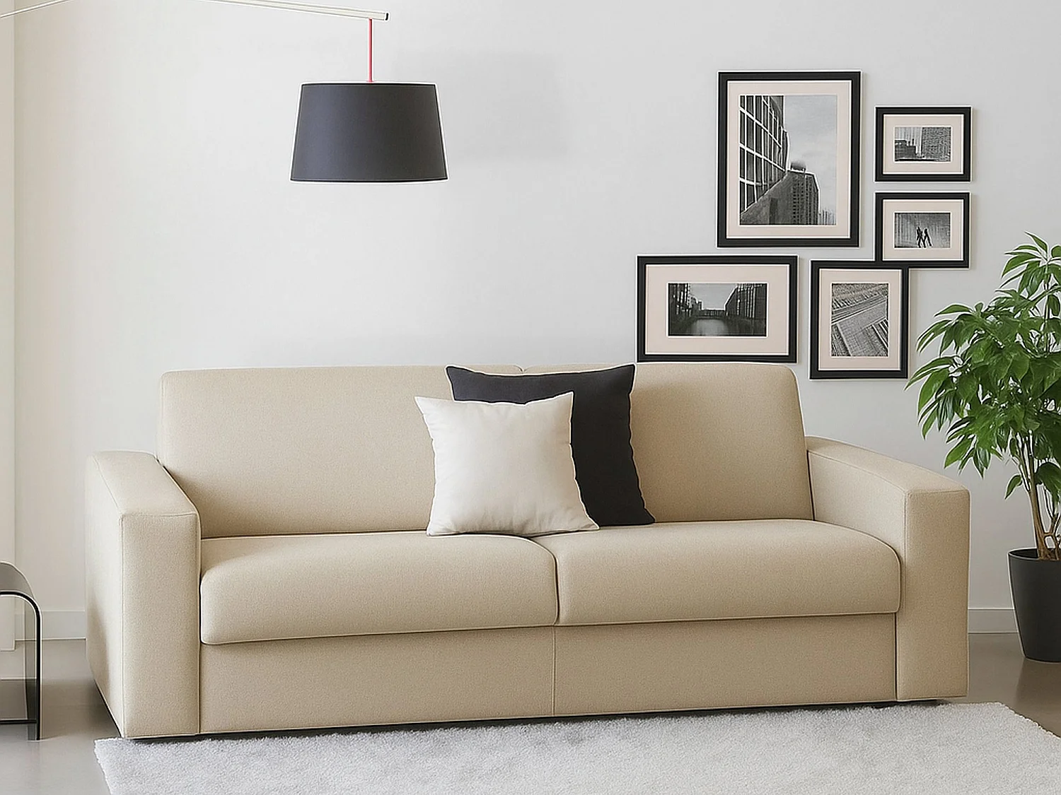 Canapé fixe Marzia, Grand canapé 2 places, 100% Made in Italy, Canapé de salon, en tissu rembourré, avec accoudoirs fins, 180x95h90 cm, Beige