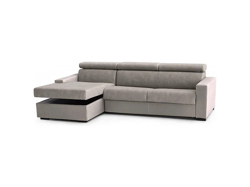 Alda Schlafsofa, Ecksofa, 100 % Made in Italy, Sofa mit drehbarer Ã–ffnung, mit linker Stauraumhalbinsel, mit Standardarmlehnen, 280 x 95 x 85 cm, Taupe