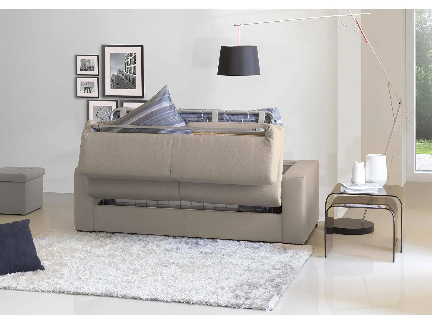 Sofá cama con península Alda, Sofá con península Sinistra, Reposabrazos estándar, 100% Made in Italy, Cm 280x95h85, Tortora