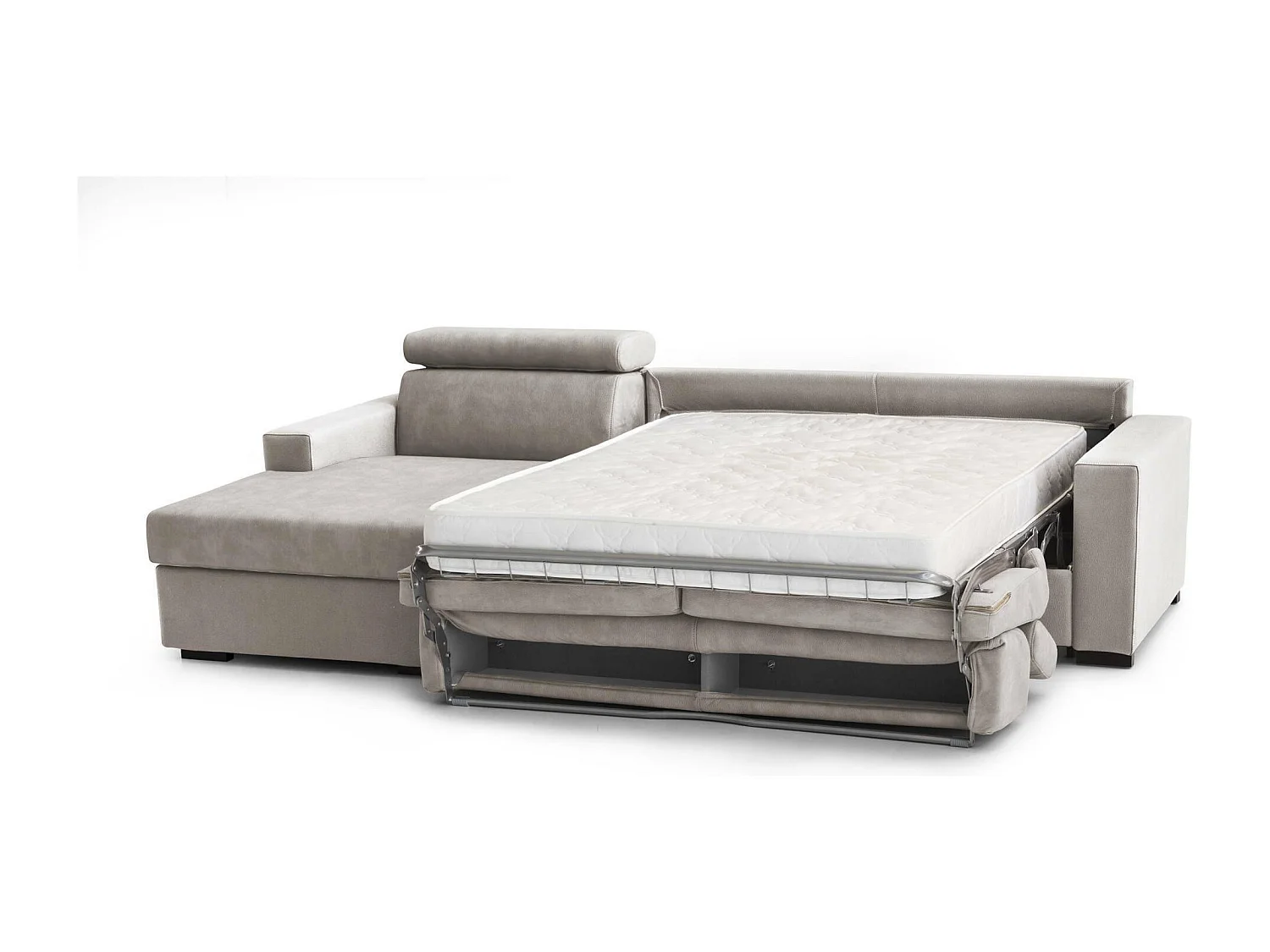 Sofá cama con península Alda, Sofá con península Sinistra, Reposabrazos estándar, 100% Made in Italy, Cm 280x95h85, Tortora