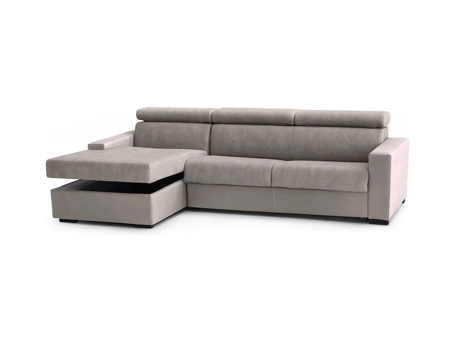 Alda slaapbank, hoekbank, 100% Made in Italy, bank met draaibare opening, met opberggedeelte links, met standaard armleuningen, 280x95h85 cm, Taupe