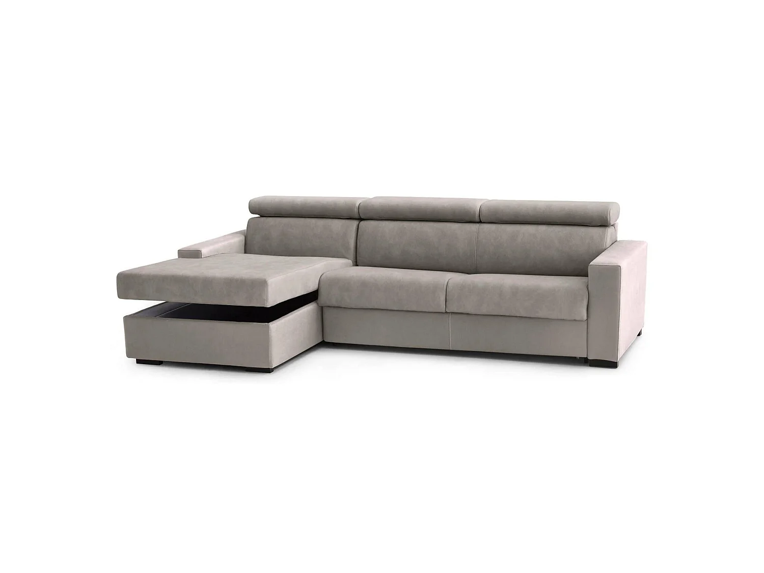 Sofá-cama Alda, Sofá de canto, 100% Fabricado na Itália, Sofá com abertura giratória, com penínula de armazenamento equerda, com braço padrão, 280x95h85 cm, Taupe