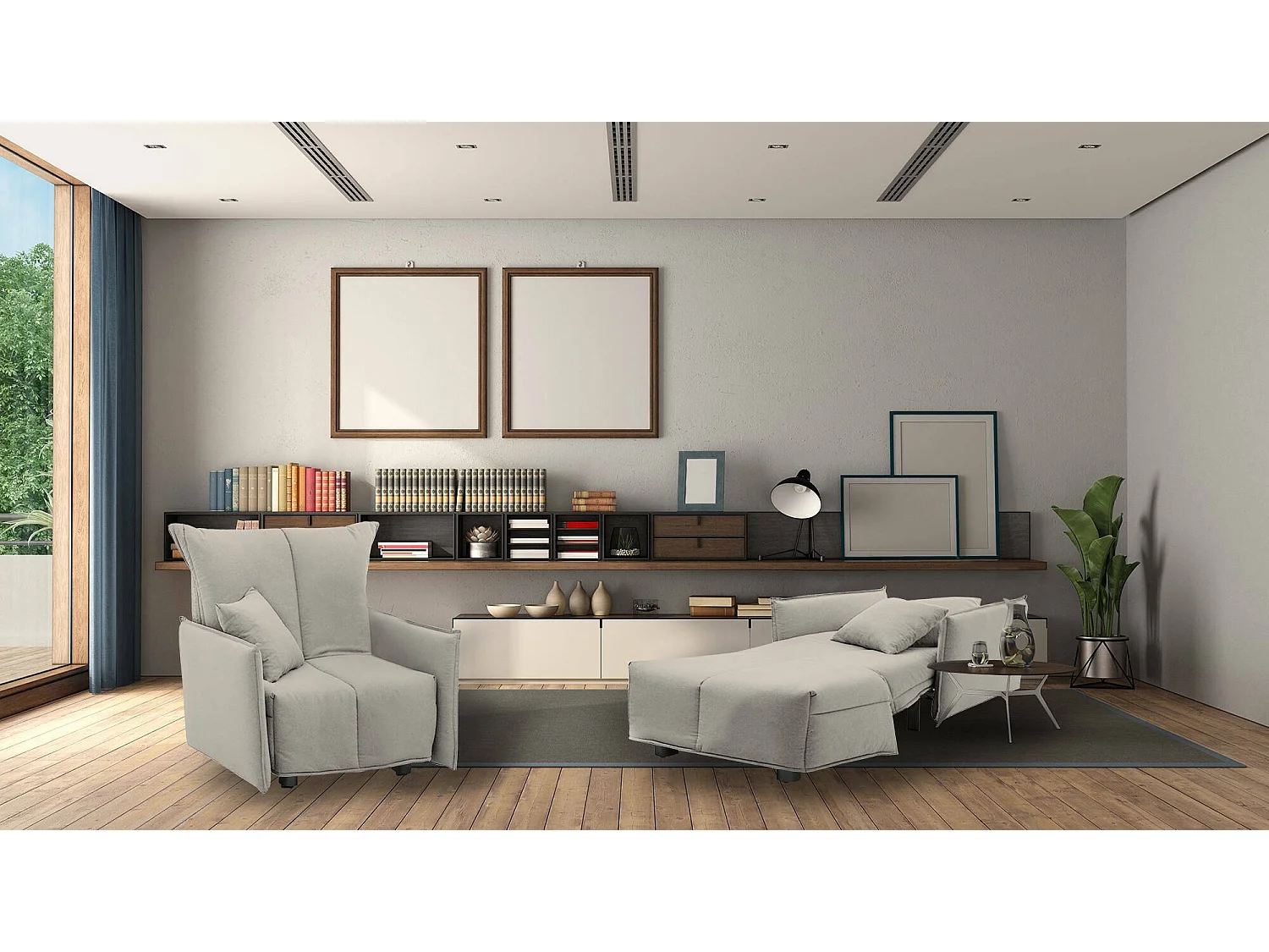 Poltrona Almerinda, Divano singolo, Poltrona soggiorno apertura a carrello, Braccioli standard, 100% Made in Italy, Cm 110x90h85, Beige