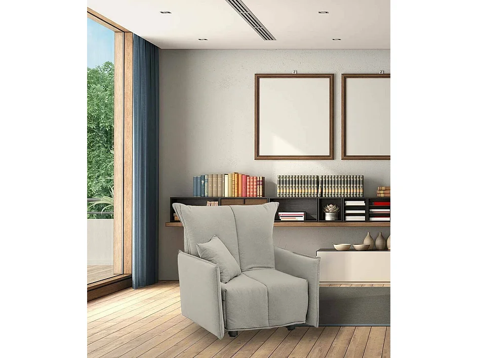 Dmora - Fauteuil Almerinda, 110x90h85 cm, Beige, Bois, Panneau effet bois et Polyester