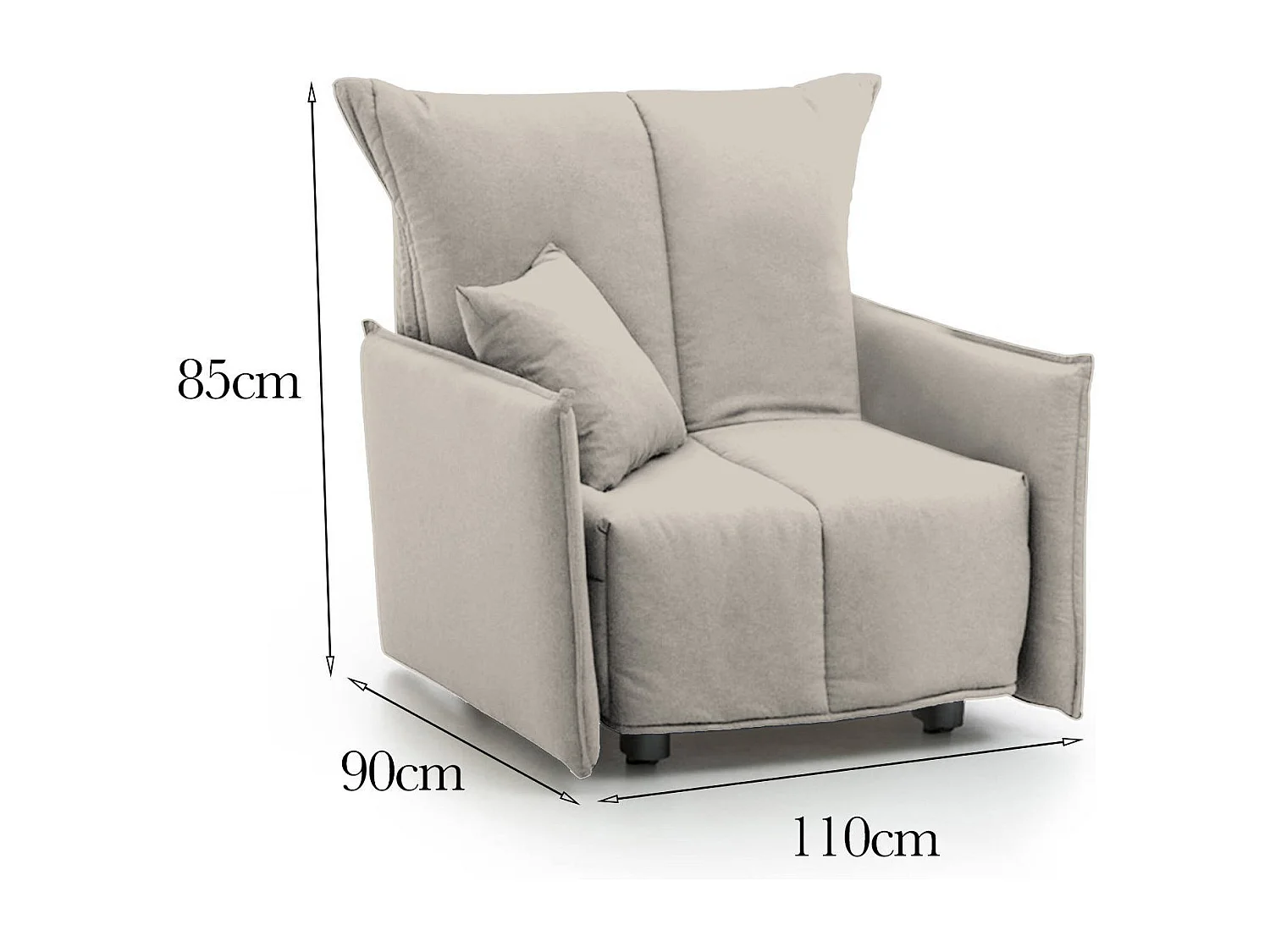 Almerinda slaapbank, enkele bank, 100% Made in Italy, woonkamerfauteuil met trolley-opening, in gewatteerde stof, met standaard armleuningen, 110x90h85 cm, beige