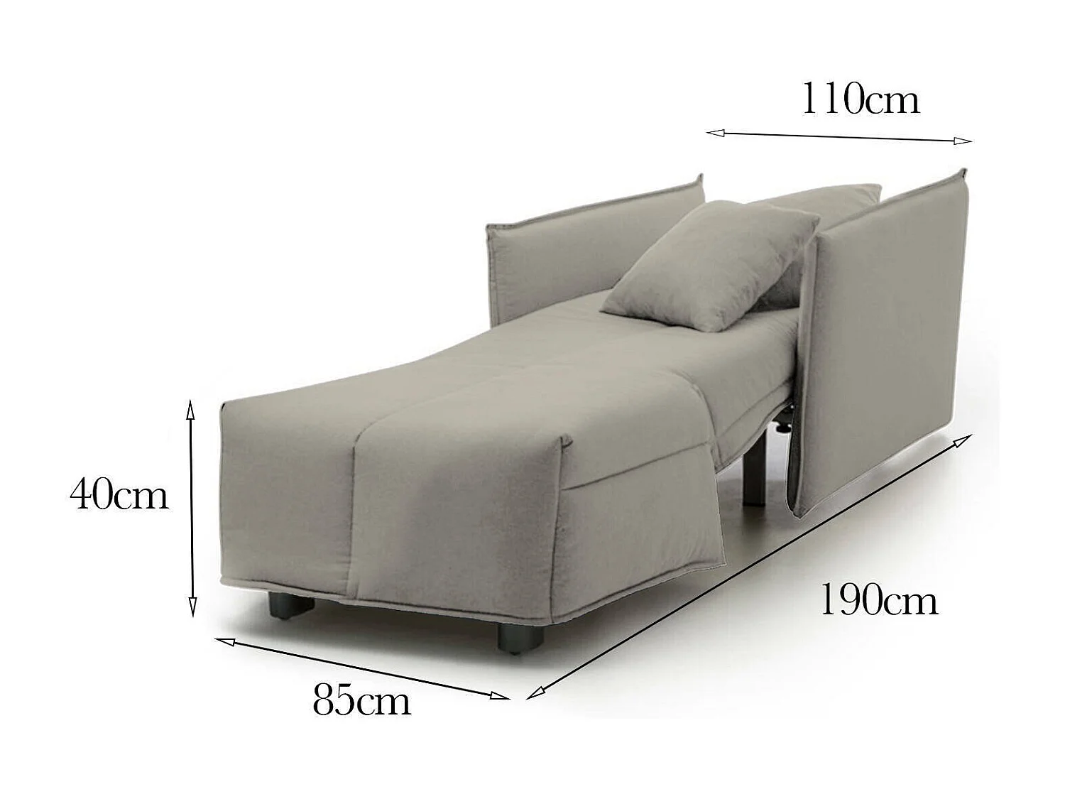 Almerinda slaapbank, enkele bank, 100% Made in Italy, woonkamerfauteuil met trolley-opening, in gewatteerde stof, met standaard armleuningen, 110x90h85 cm, beige