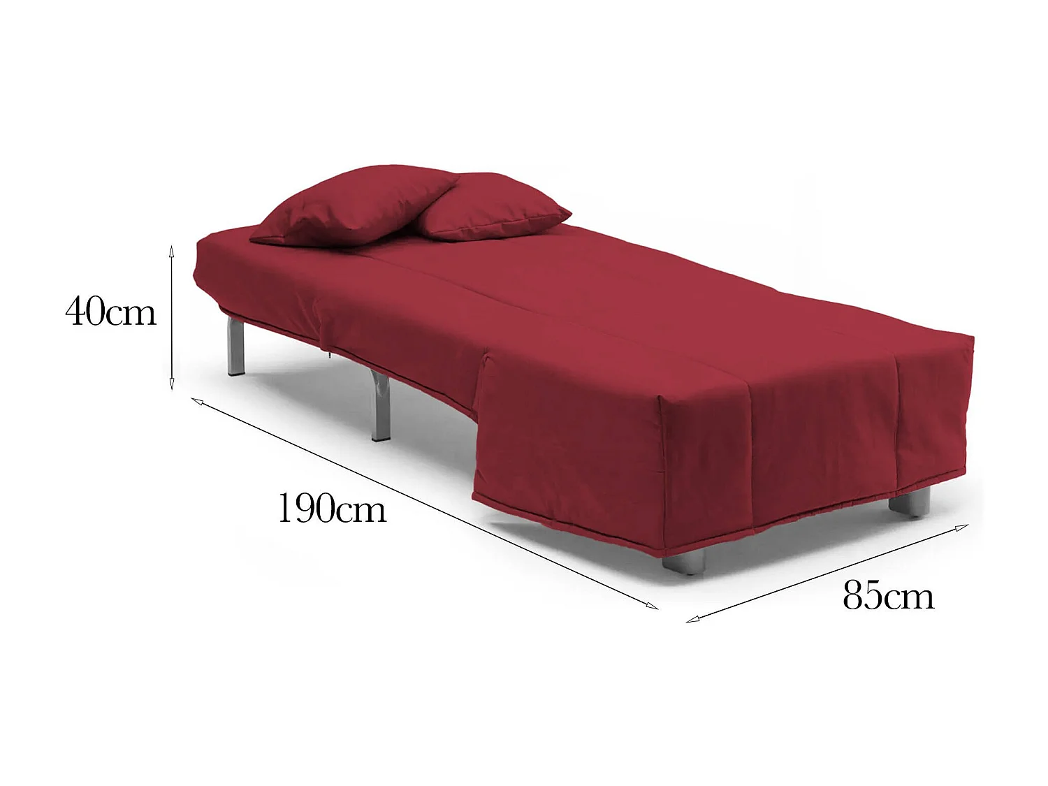 Canapé-lit Alma, Canapé simple, 100% Made in Italy, Fauteuil de salon avec ouverture trolley, en tissu rembourré, avec coussins inclus, 85x90h85 cm, Rouge