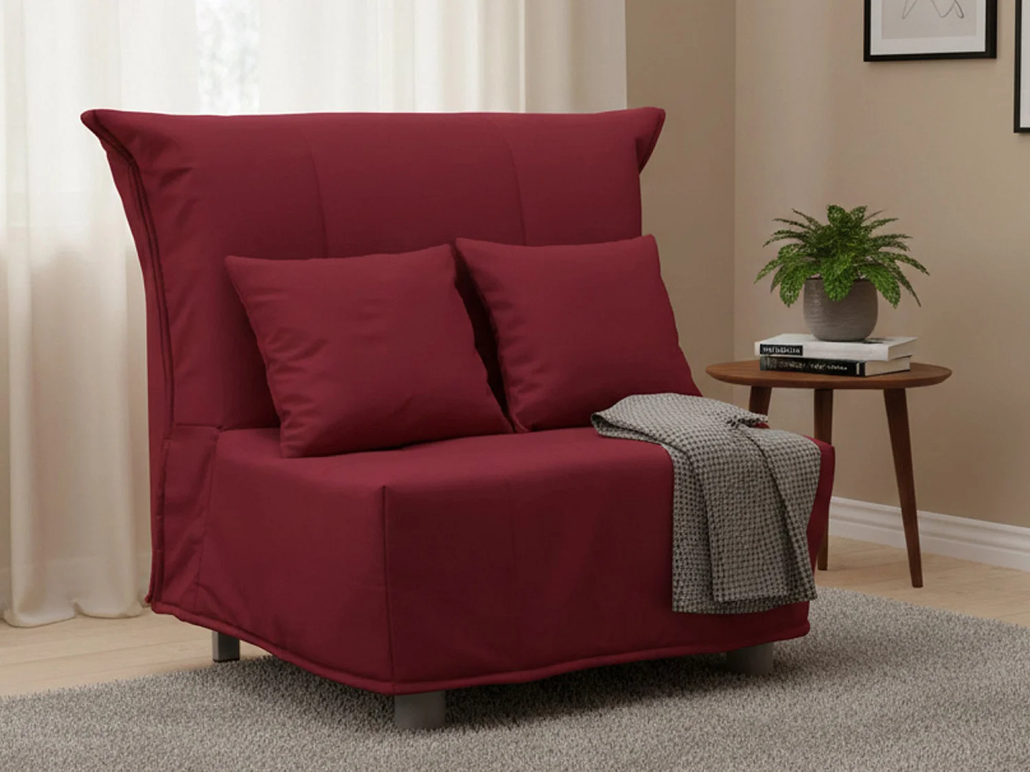 Canapé-lit Alma, Canapé simple, 100% Made in Italy, Fauteuil de salon avec ouverture trolley, en tissu rembourré, avec coussins inclus, 85x90h85 cm, Rouge