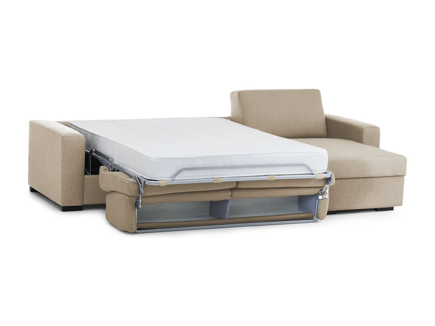 Talamo Italia - Divano letto con penisola Aika, Sofà con penisola contenitore reversibile, Braccioli standard, 100% Made in Italy, Cm 280x95h90, Beige