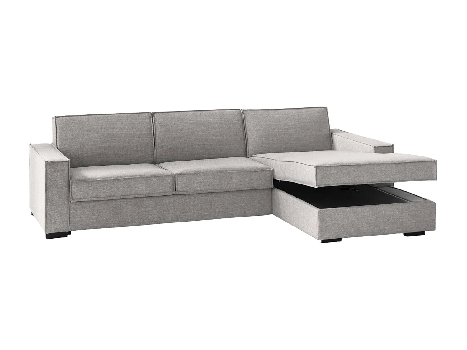 Canapé fixe Maia, Canapé d'angle, 100% Made in Italy, Canapé de salon avec péninsule conteneur droite, avec accoudoirs fins, 260x95h90 cm, Gris