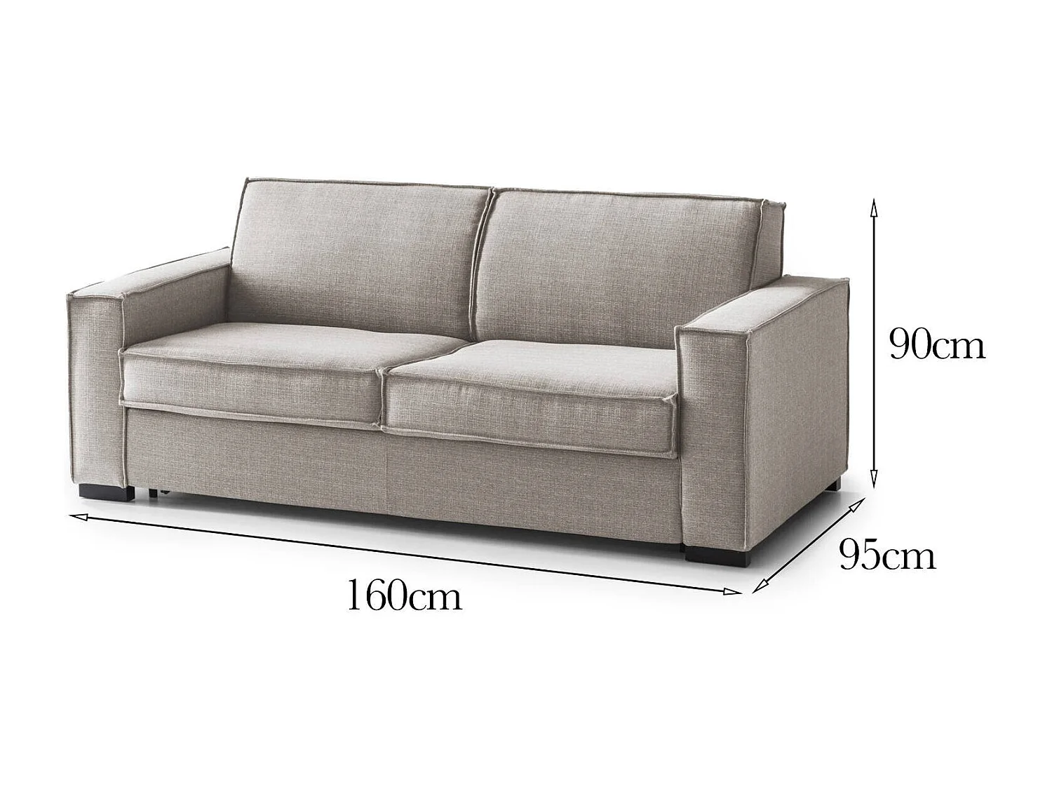 Carol vaste bank, 2-zitsbank, 100% Made in Italy, Woonkamerbank in stof, met slanke armleuningen, 160x95h90 cm, Taupe