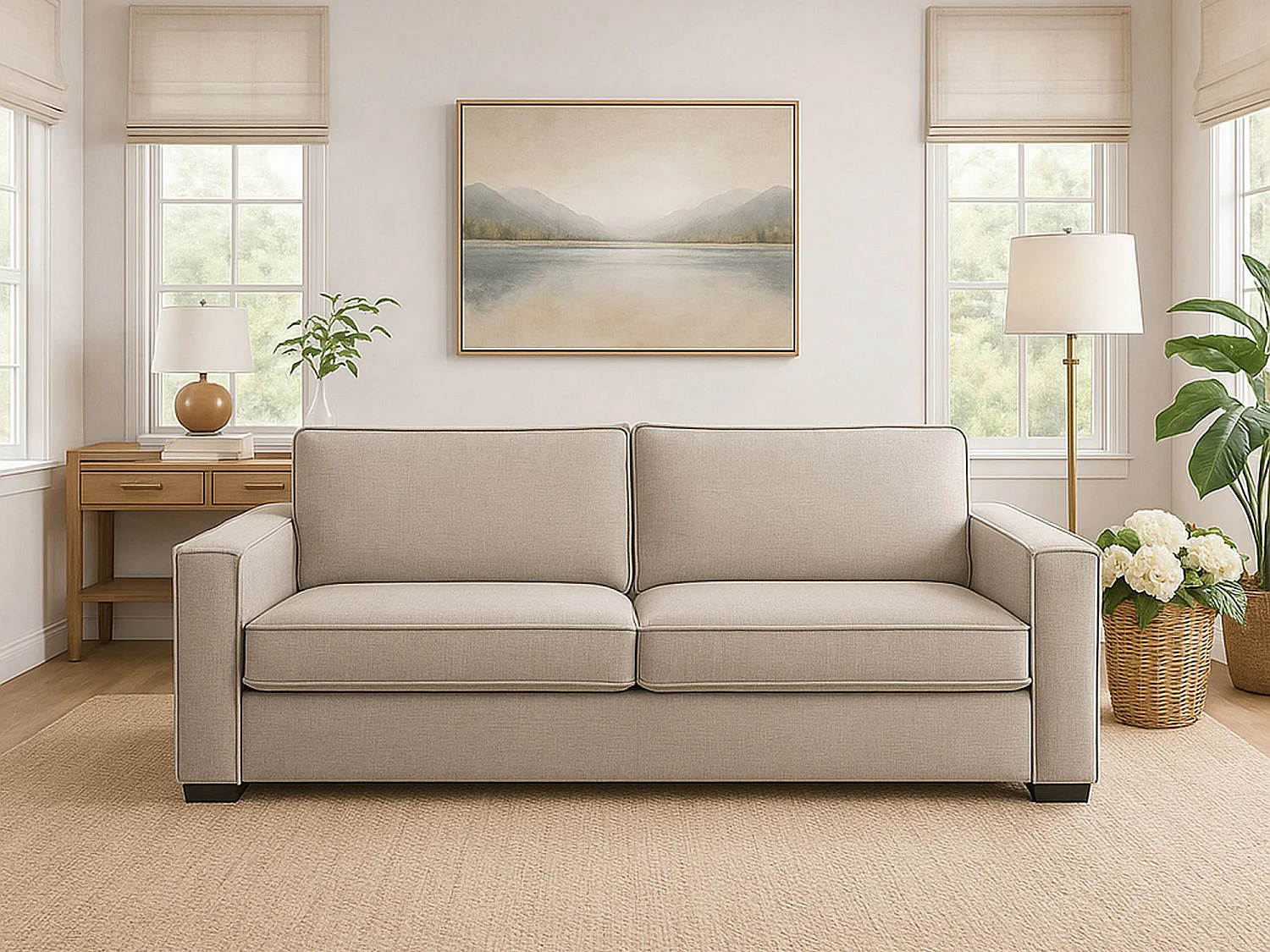 Sofá fixo Carol, sofá de 2 lugares, 100% Fabricado na Itália, Sofá da sala em tecido, com braços finos, 160x95h90 cm, Taupe