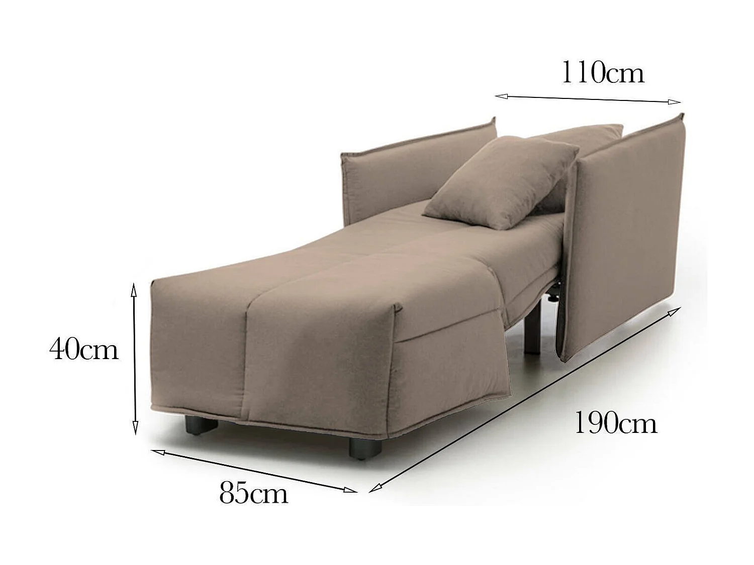 Poltrona Almerinda, Divano singolo, Poltrona soggiorno apertura a carrello, Braccioli standard, 100% Made in Italy, Cm 110x90h85, Tortora