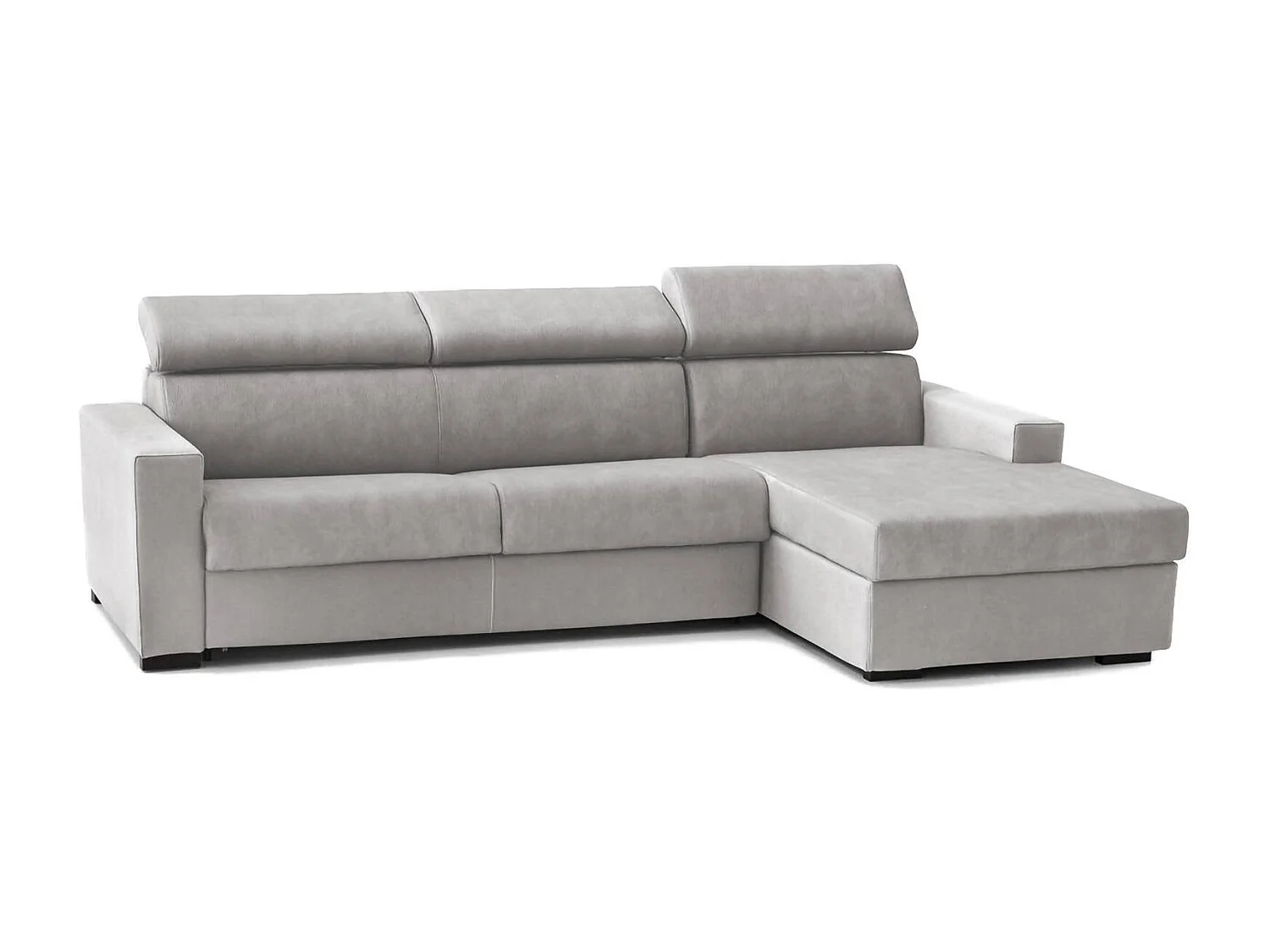 Divano fisso con penisola Mikaela, Sof ad angolo con chaise longue destra in tessuto, Braccioli slim, 100% Made in Italy, Cm 280x95h85, Grigio