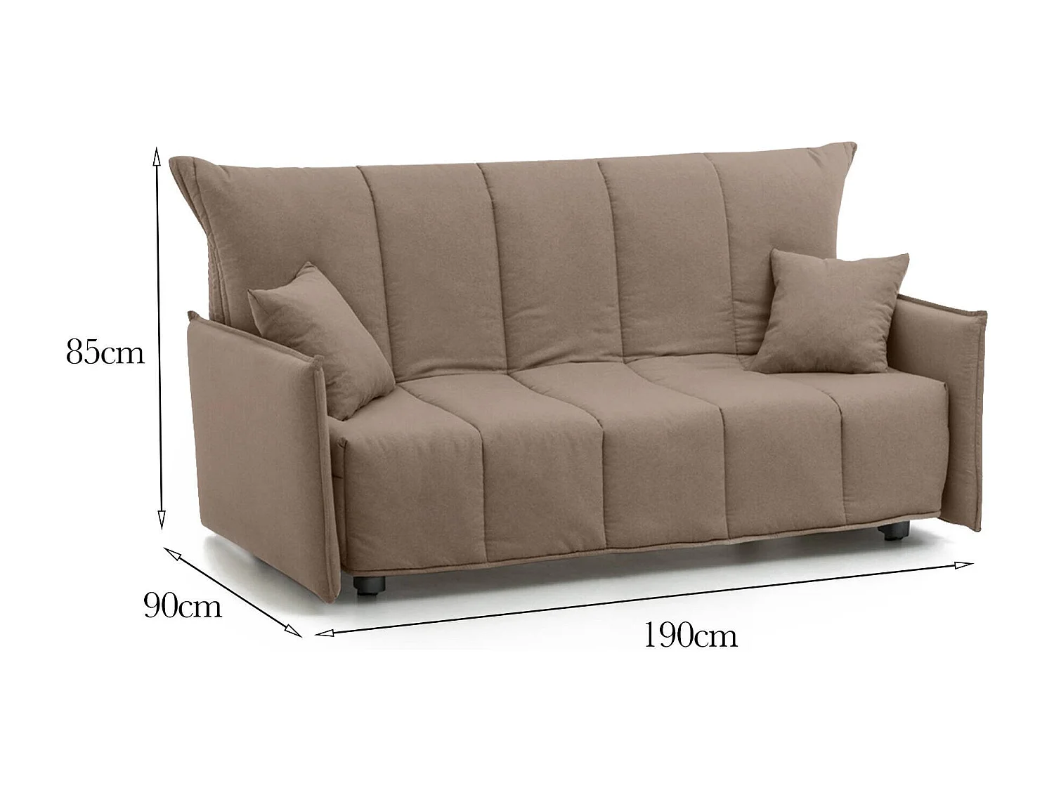 Schlafsofa Allyson, 3-Sitzer-Sofa, 100 % Made in Italy, Wohnzimmersofa mit Trolley-Ã–ffnung, aus gepolstertem Stoff, mit Standardarmlehnen, 190 x 90 x 85 cm, Taupe