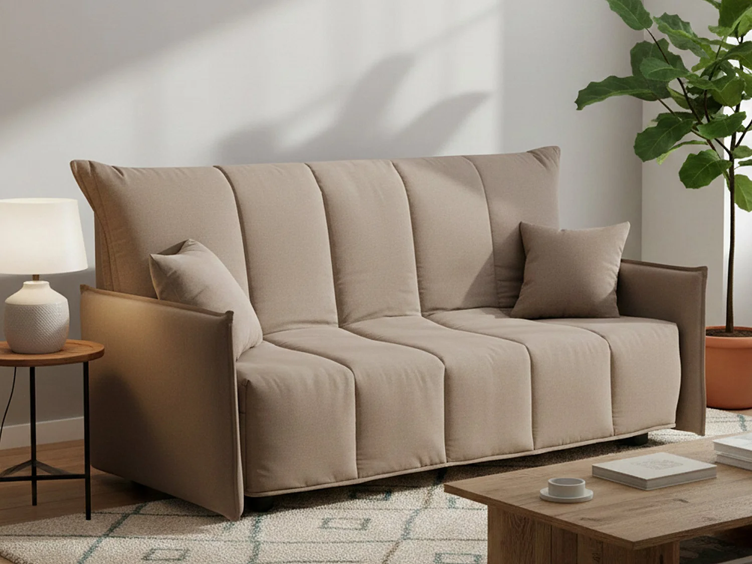 Sofá-cama Allyon, ofá de 3 lugare, 100% Fabricado na Itália, Sofá da ala com abertura para carrinho, em tecido acolchoado, com braço padrão, 190x90h85 cm, Taupe