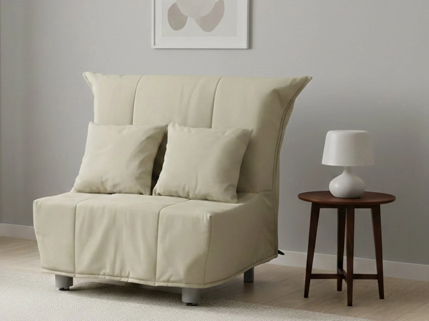 Canapé-lit Alma, Canapé simple, 100% Made in Italy, Fauteuil de salon avec ouverture trolley, en tissu rembourré, avec coussins inclus, 85x90h85 cm, Beige