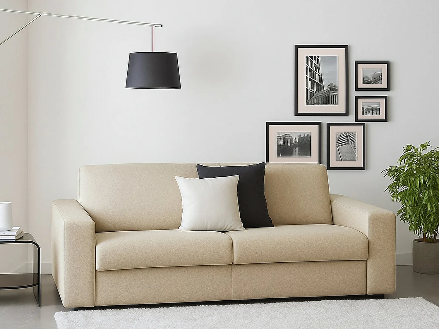Canapé fixe Rosanna, Grand canapé 2 places, 100% Made in Italy, Canapé de salon en tissu rembourré, avec accoudoirs standards, 200x95h90 cm, Beige