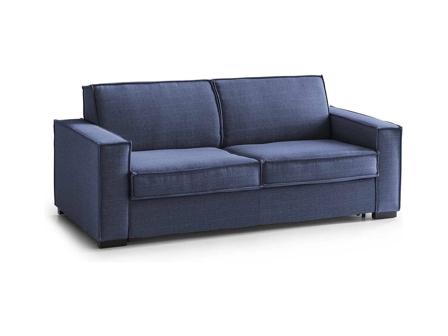 Sofá cama 2 plazas Samantha, Sofá de salón con apertura giratoria, Tejido acolchado con apoyabrazos finos, 100% Made in Italy, 160x95h90 cm, Azul