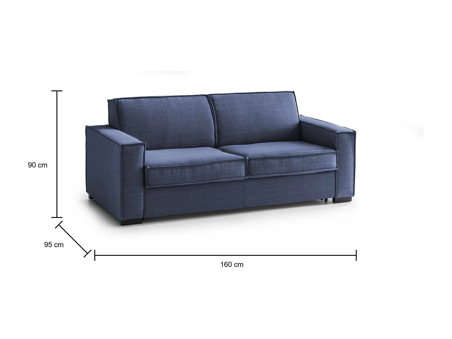 Samantha Slaapbank, 2-zitsbank, 100% Made in Italy, Woonkamerbank met draaibare opening, in gewatteerde stof, met slanke armleuningen, 160x95h90 cm, Blauw