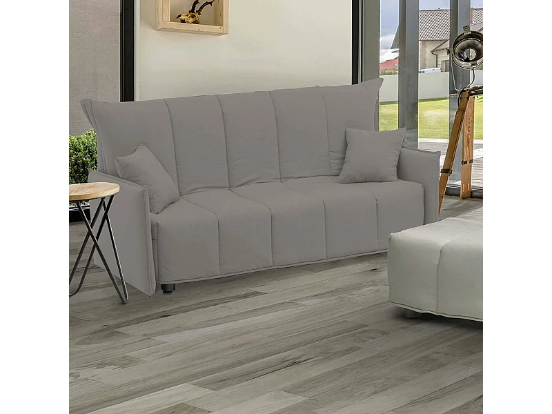 Canapé-lit Alisee, canapé 2 places, 100% Made in Italy, Canapé de salon avec ouverture trolley, en tissu rembourré, avec coussins inclus, 125x90h85 cm, Gris