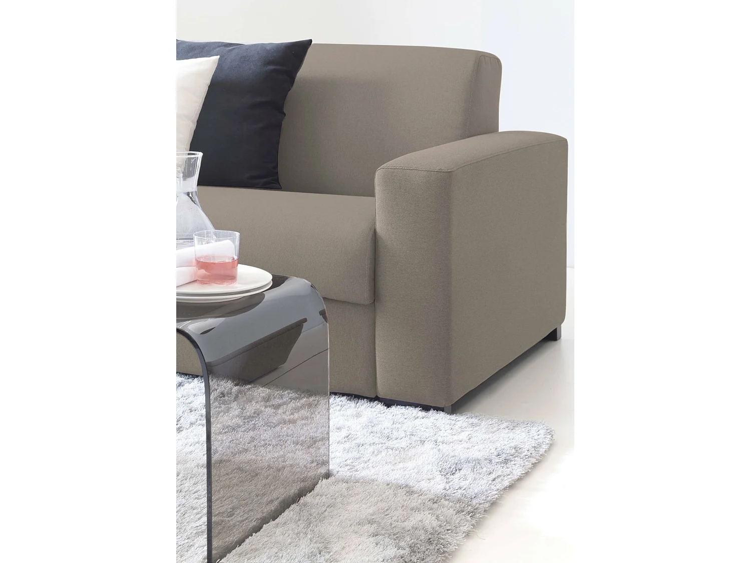 Divano fisso con penisola Nicoletta, Sof con Penisola contenitore reversibile, Braccioli standard, 100% Made in Italy, Cm 280x95h90, Tortora