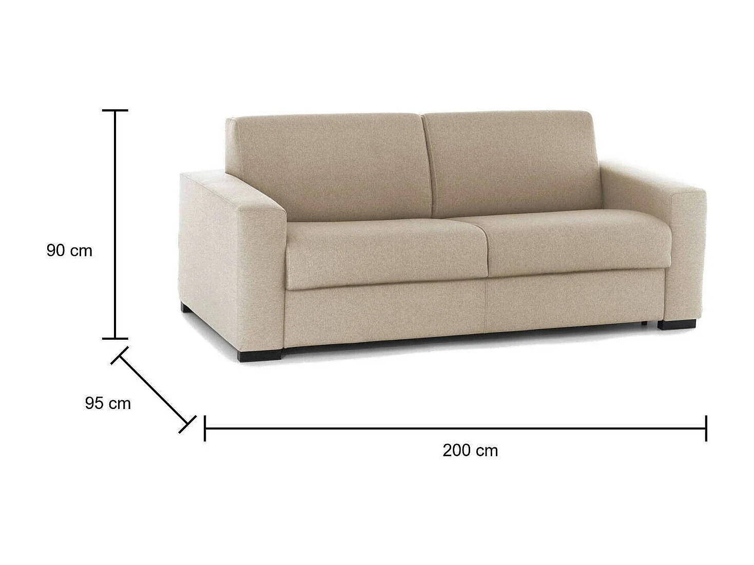 Schlafsofa Alicia, 3-Sitzer-Sofa, 100 % Made in Italy, Wohnzimmersofa mit drehbarer Öffnung, aus gepolstertem Stoff, mit schmalen Armlehnen, 200 x 95 x 90 cm, Beige