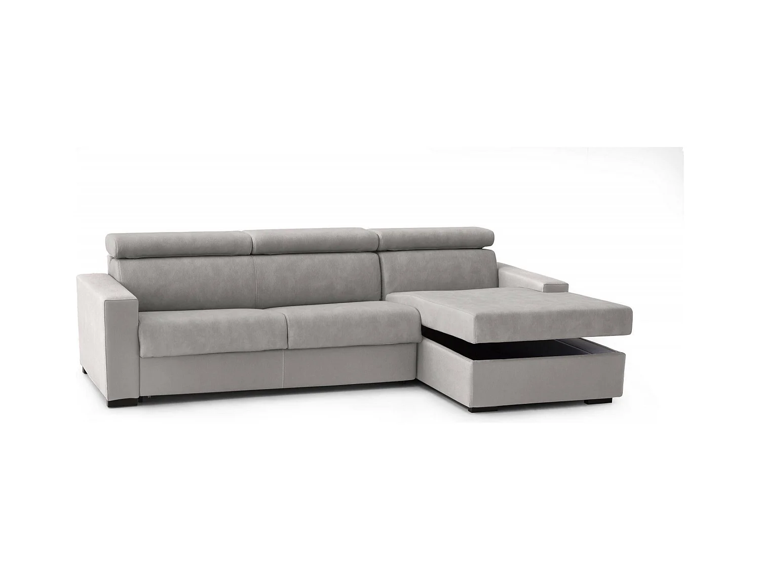 Sofá cama con península Alberta, Sofá con península de almacenaje derecha, Reposabrazos estándar, 100% Made in Italy, 280x95h85 cm, Gris