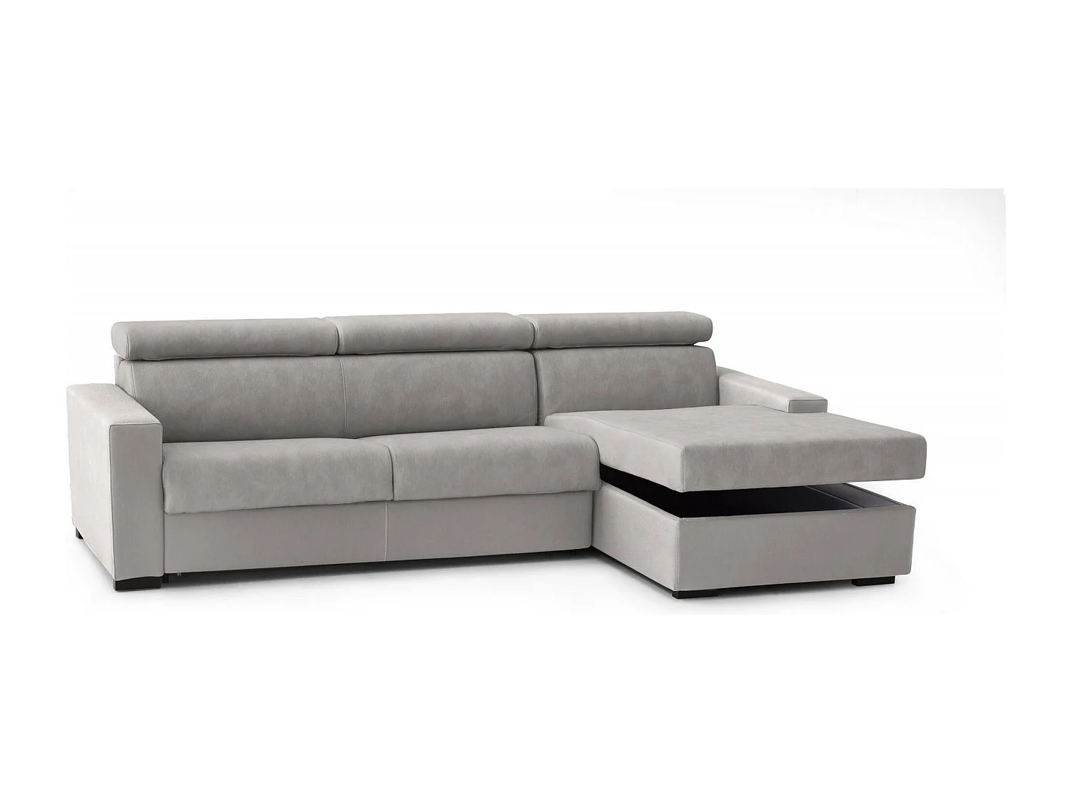 Alberta Schlafsofa, Ecksofa, 100 % Made in Italy, Sofa mit drehbarer Ã–ffnung, mit Aufbewahrungshalbinsel rechts, mit Standardarmlehnen, 280 x 95 x 85 cm, Grau
