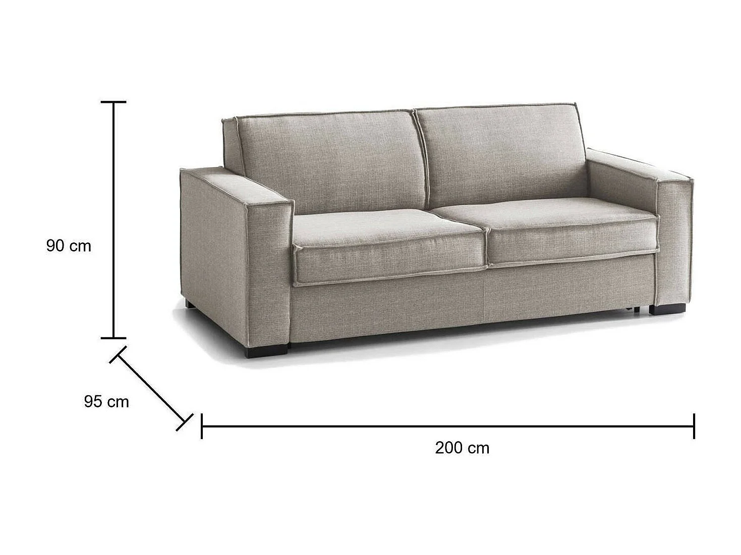 Sofá-cama Addolorata, sofá de 3 lugares, 100% Fabricado na Itália, Sofá da sala com abertura giratória, em tecido acolchoado, com braços finos, Cm 200x95h90, Taupe