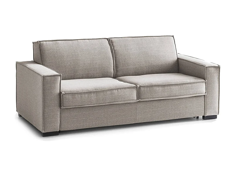 Addolorata slaapbank, 3-zitsbank, 100% Made in Italy, woonkamerbank met draaibare opening, in gewatteerde stof, met slanke armleuningen, Cm 200x95h90, Taupe