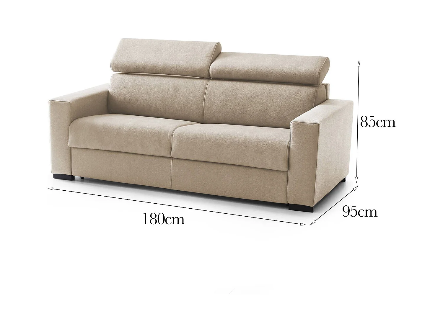 Canapé fixe Leila, canapé 2 places, 100% Made in Italy, Canapé de salon, en tissu rembourré, avec appuie-tête réglables et accoudoirs standards, 180x95h85 cm, Beige