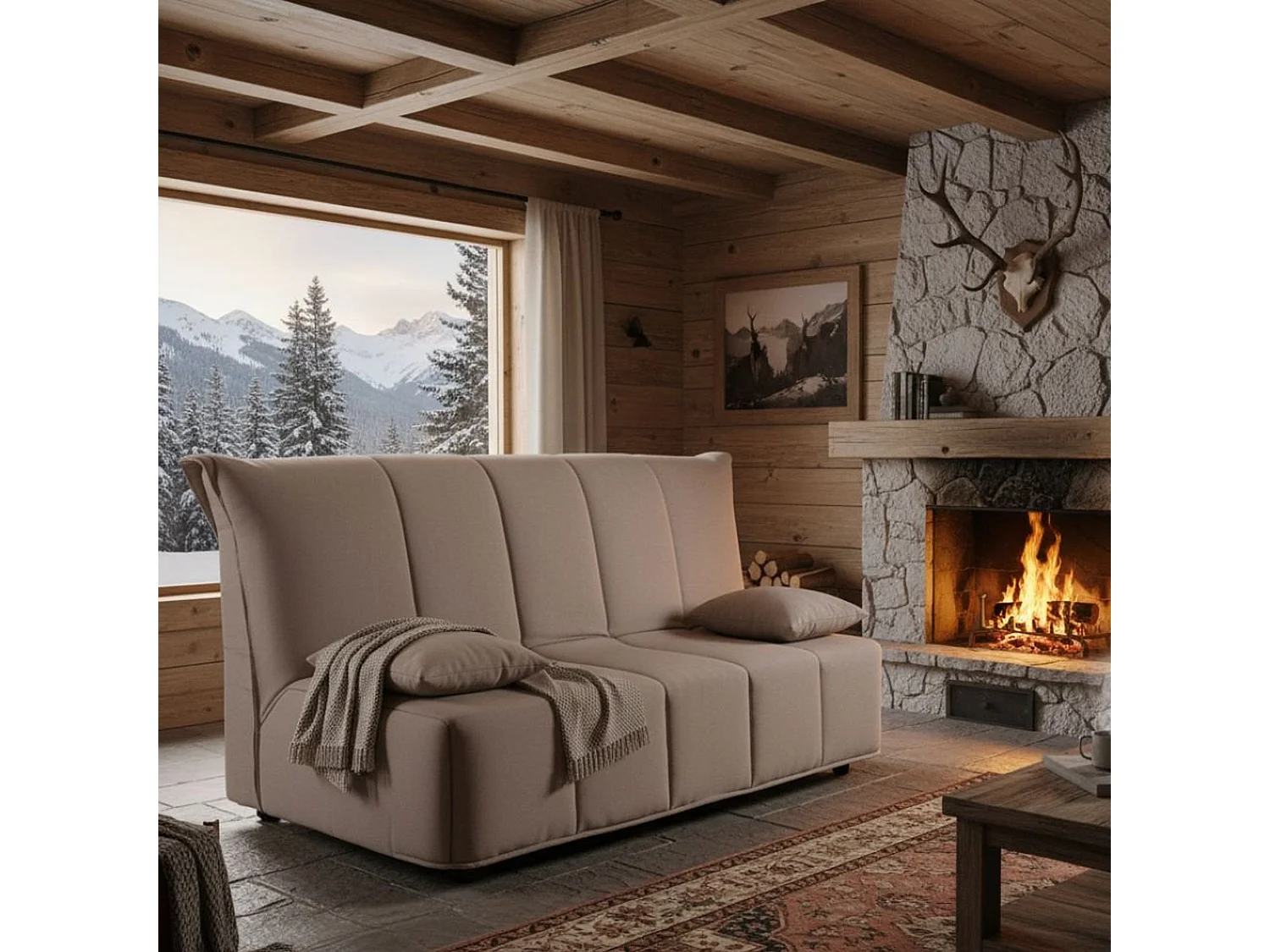 Canapé-lit Alisee, canapé 2 places, 100% Made in Italy, Canapé de salon avec ouverture trolley, en tissu rembourré, avec coussins inclus, 125x90h85 cm, Taupe