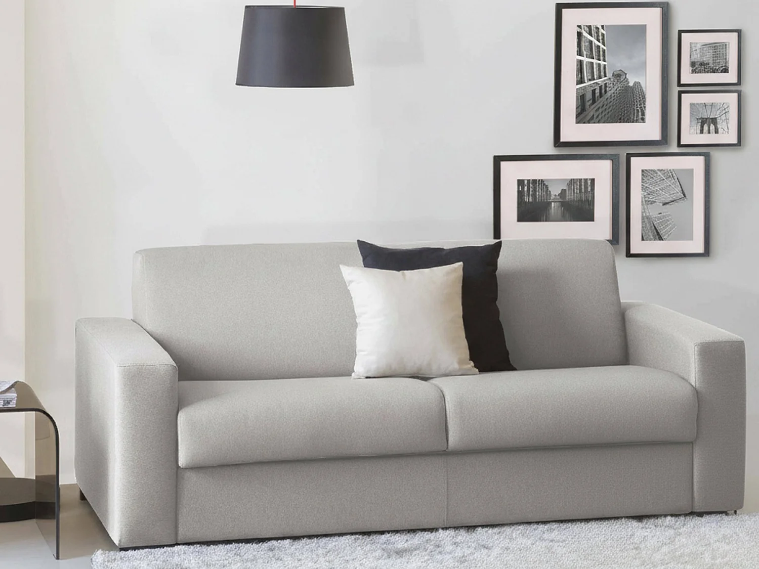 Sofá-cama Alicia, sofá de 3 lugares, 100% Fabricado na Itália, Sofá da sala com abertura giratória, em tecido acolchoado, com braços finos, 200x95h90 cm, Cinza