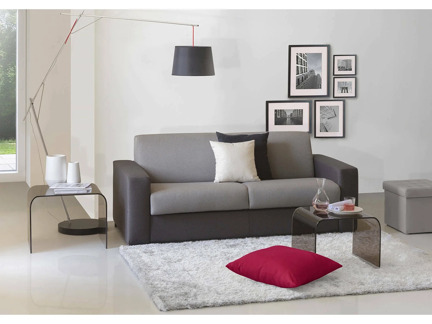 Canapé fixe Giuseppina, canapé 2 places, 100% Made in Italy, Canapé de salon en tissu rembourré, avec accoudoirs standards, 180x95h90 cm, Gris et Anthracite