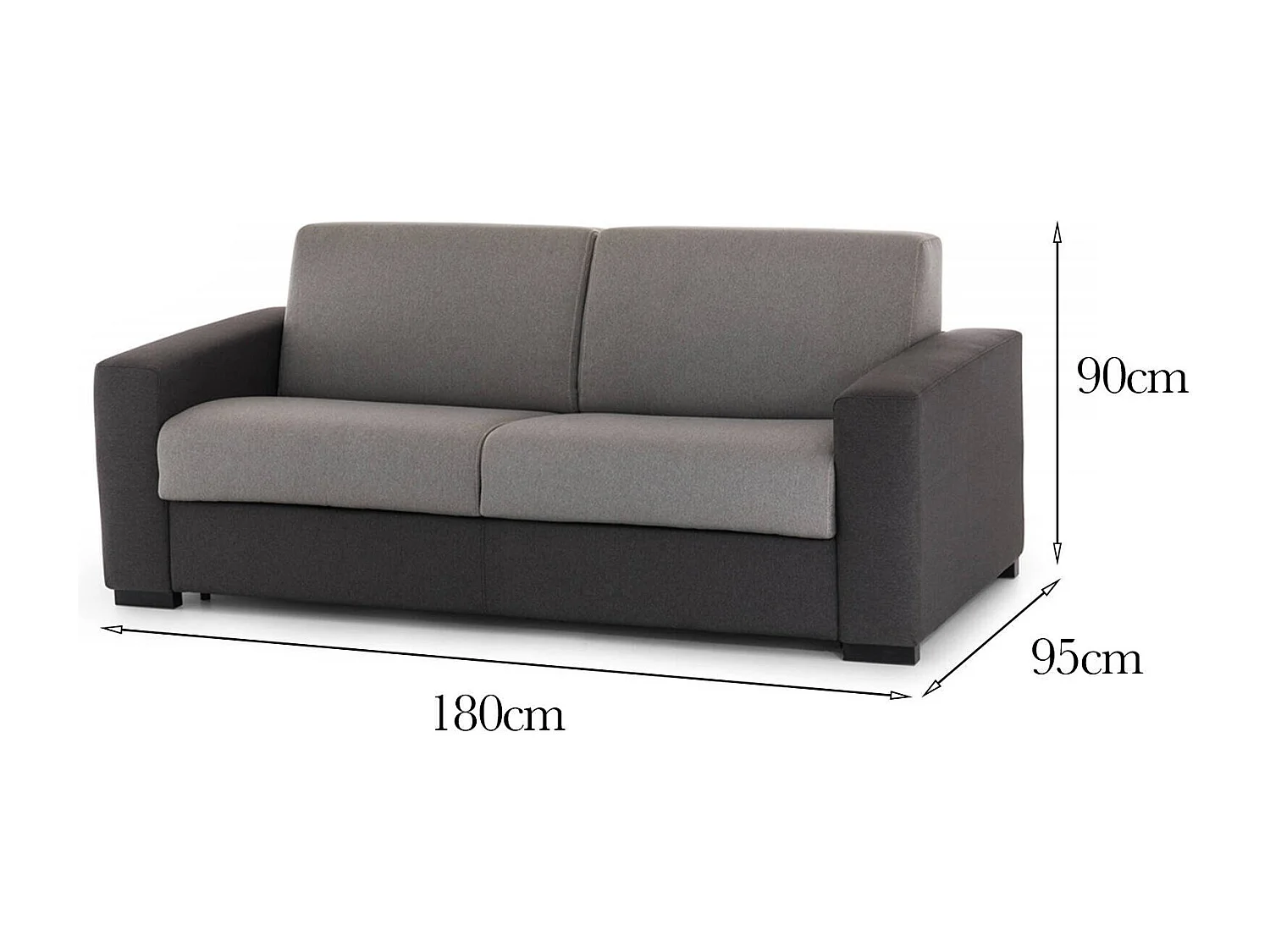 Divano fisso Giuseppina, Divano a 2 posti, 100% Made in Italy, Sofà Soggiorno in tessuto imbottito, con Braccioli standard, Cm 180x95h90, Grigio e Antracite