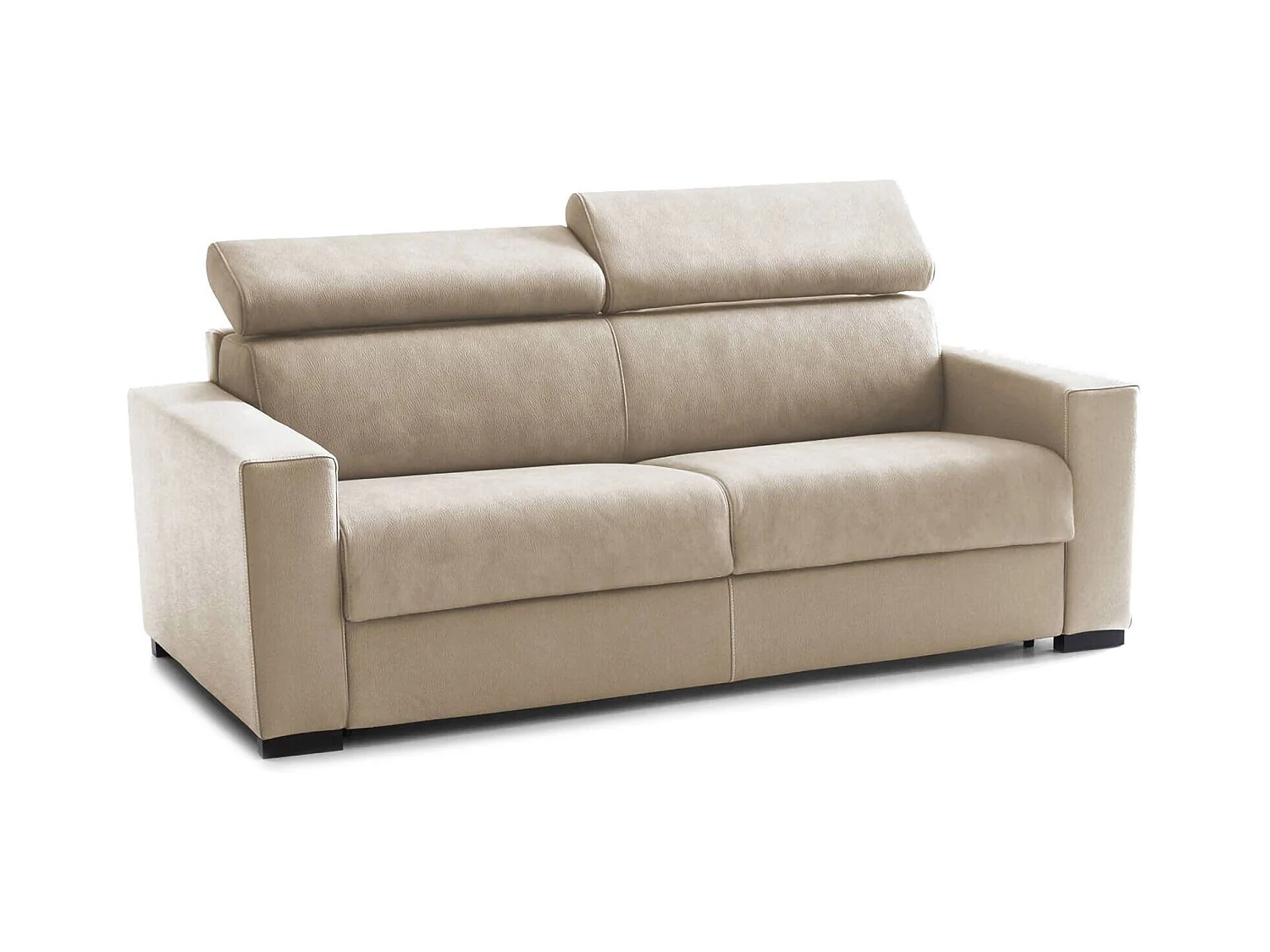 Divano Letto Aisha, Divano a 3 posti, 100% Made in Italy, Sofà Soggiorno con apertura girevole, con poggiatesta regolabili e Braccioli slim, Cm 200x95h85, Beige