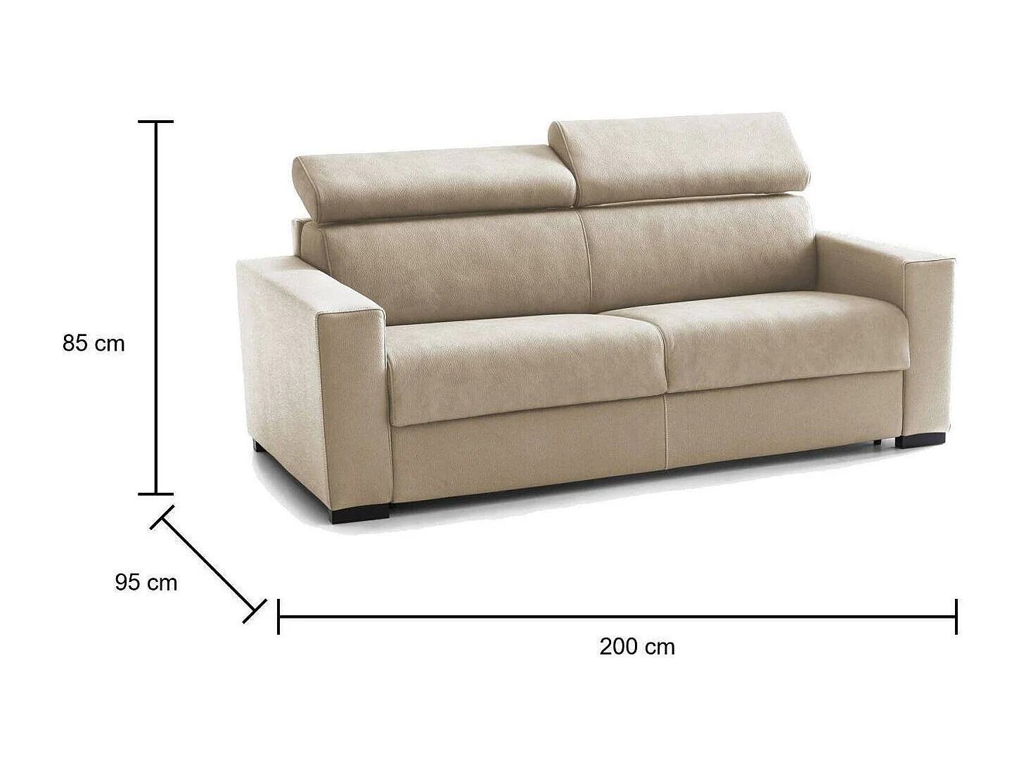 Canapé-lit Aisha, canapé 3 places, 100% Made in Italy, Canapé de salon à ouverture pivotante, avec appuie-tête réglables et accoudoirs fins, 200x95h85 cm, Beige