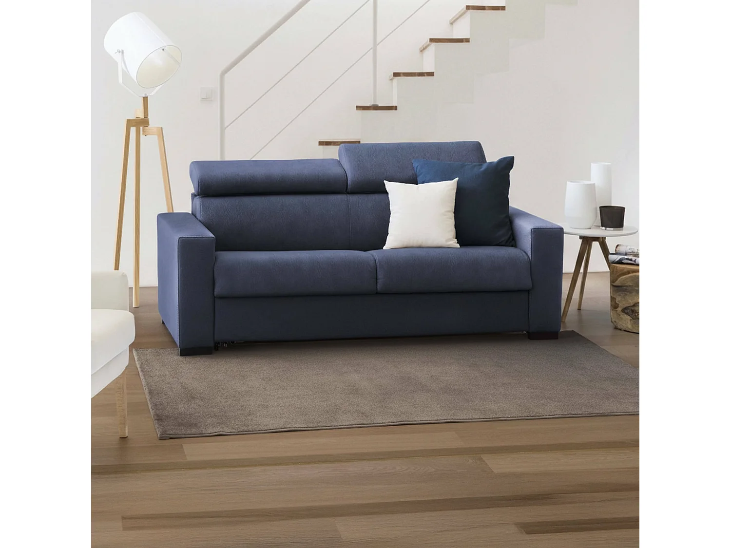 Canapé-lit Afra, canapé 2 places, 100% Made in Italy, Canapé de salon à ouverture pivotante, avec appuie-tête réglables et accoudoirs standards, 180x95h85 cm, Bleu