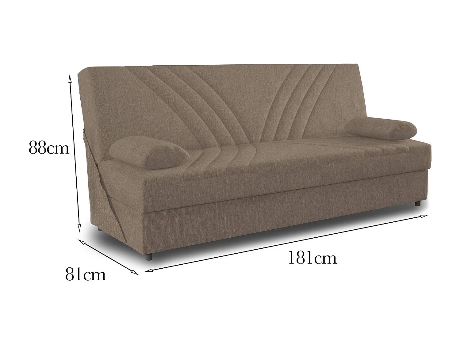 Sofá cama Ramon, sofá cama de 3 lugares com arrumação com 2 almofadas incluídas, Sofá da sala em tecido acolchoado com abertura click-clack, 181x81h88 cm, Bege