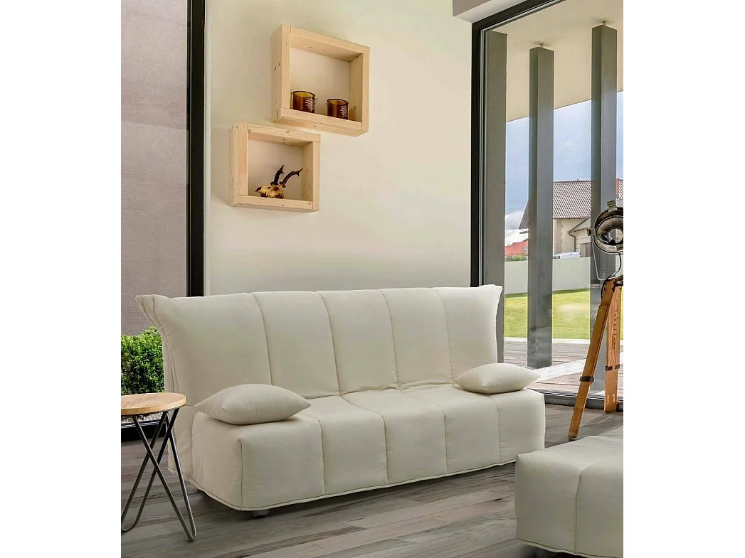 Sofá Cama Allegra, Sofá de 3 plazas, 100% Made in Italy, Sofá de salón con apertura para carrito, de tejido acolchado, con cojines incluidos, 165x90h85 cm, Beige