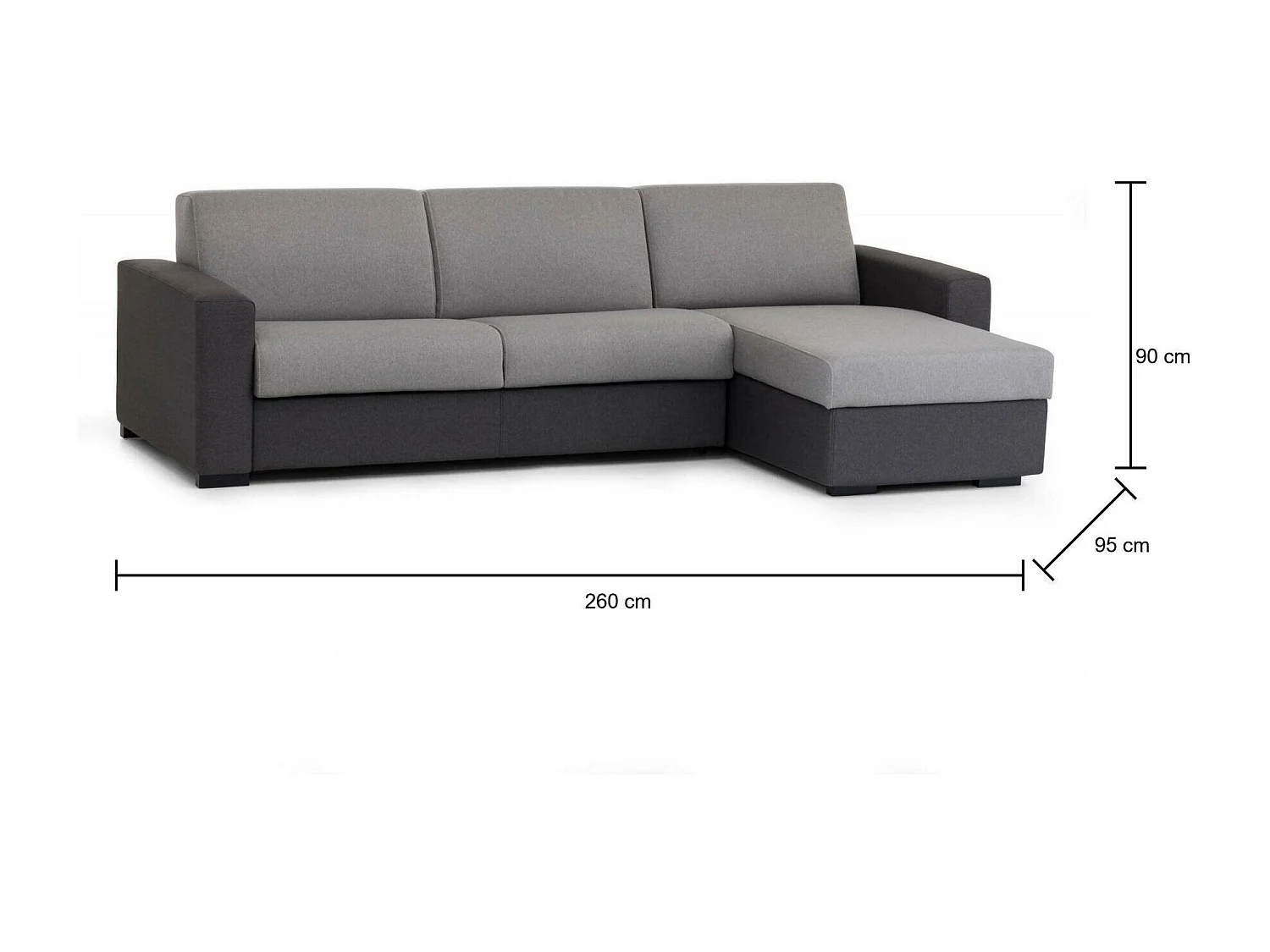 Schlafsofa Alisea, Ecksofa, 100%  Italy, Sofa mit Drehöffnung, mit Wendebehälter Halbinsel, mit schmalen Armlehnen, Cm 260x95h90, Grau und Anthrazit