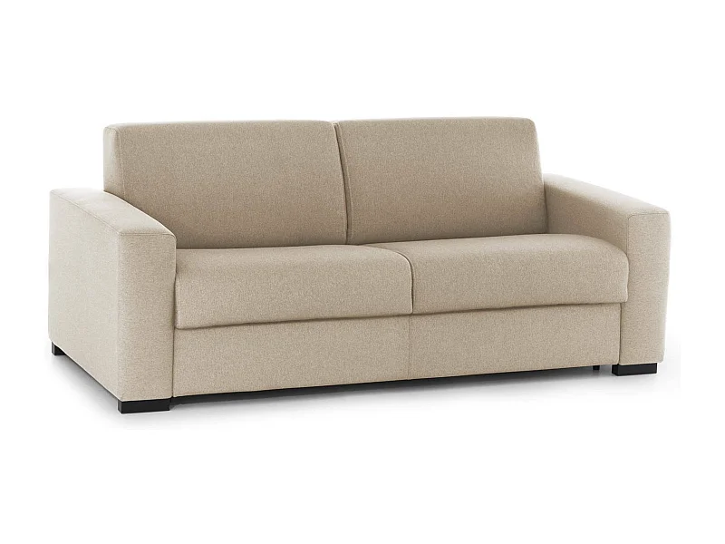 Sofá cama 2 plazas Algisa, Sofá de salón con apertura giratoria de tejido acolchado, Reposabrazos delgados, 100% Made in Italy, Cm 180x95h90, Beige