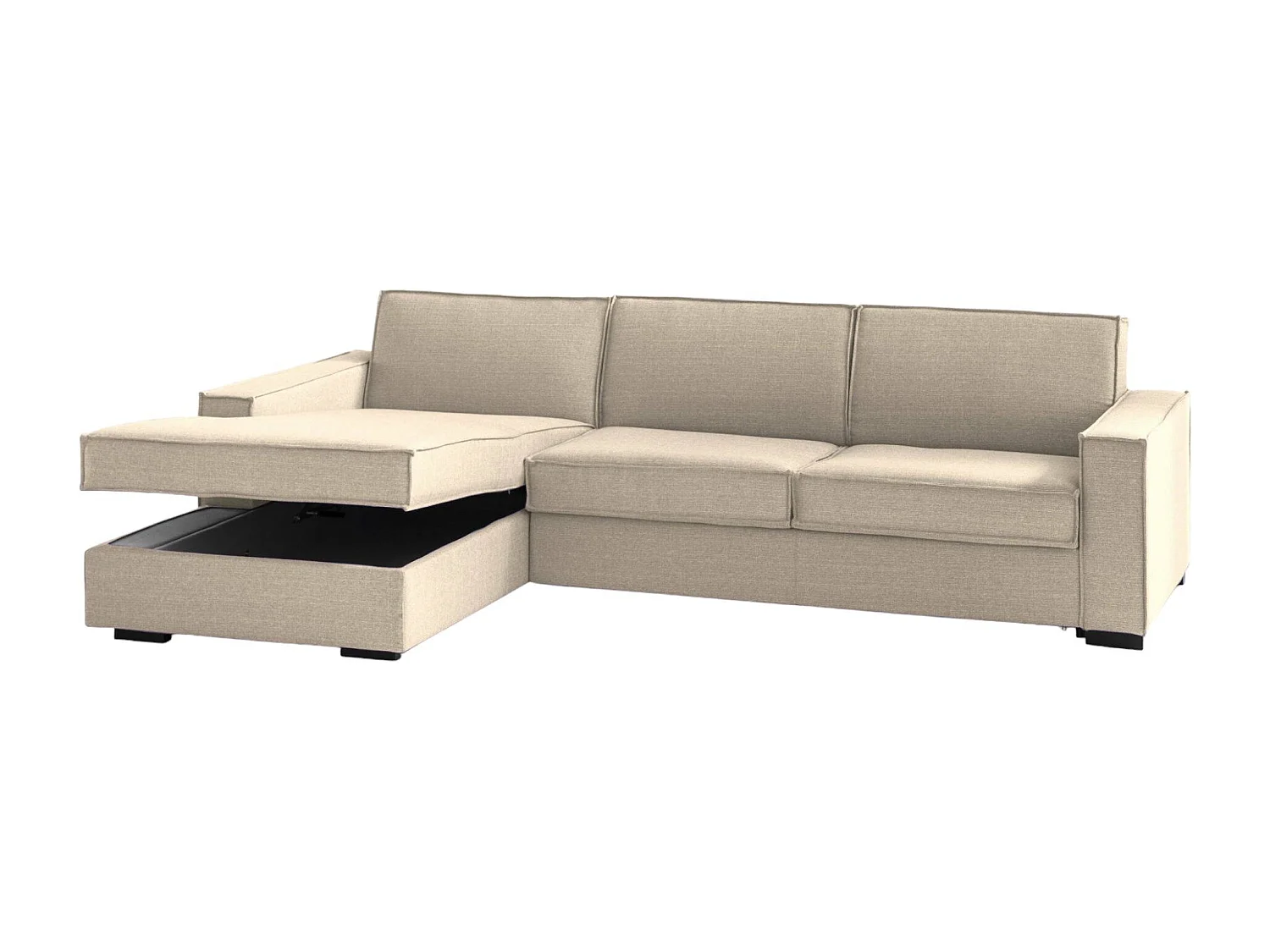 Sofá fijo Perla, Sofá esquinero, 100% Made in Italy, Sofá de salón con península contenedor izquierdo, con apoyabrazos delgados, Cm 260x95h90, Beige