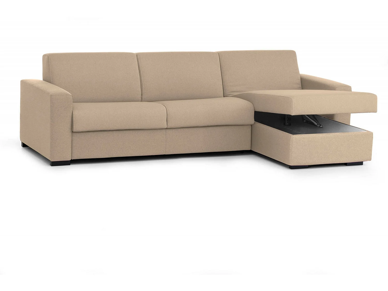 Alisea Canapé-lit, Canapé d'angle, Canapé à ouverture pivotante, avec péninsule de rangement réversible, 260x95h90 cm, Beige